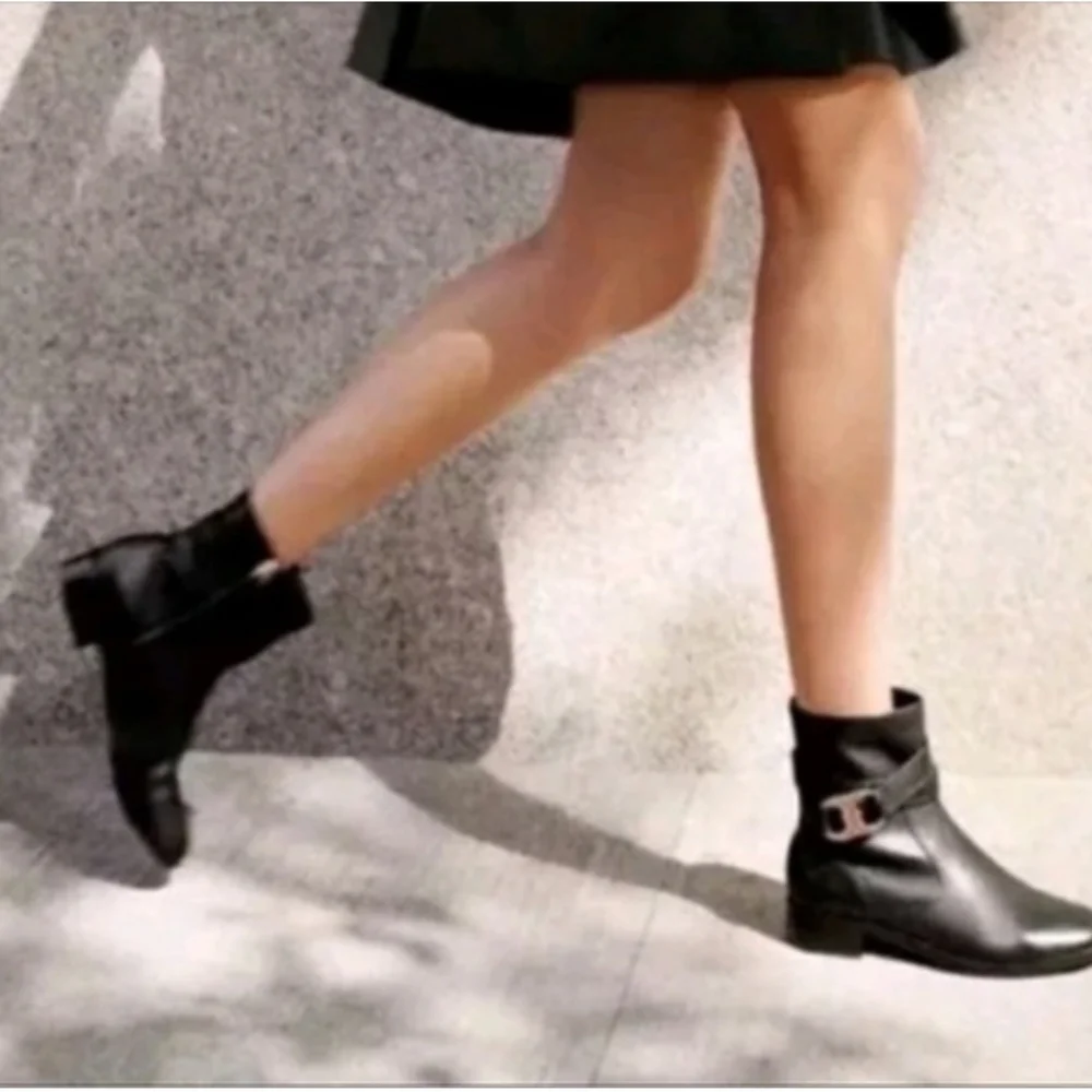 Tory Burch Dark Brown Ankle Boots with Gold Buckle Size 8M
